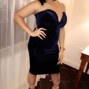 Blue Velvet Dress with Sweetheart neckline